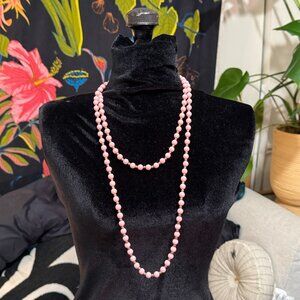 Vintage Beaded Necklace, Rope Length, Box Clasp, Pink & Gold Tone